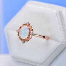 Load image into Gallery viewer, 14K Solid Rose Gold Dainty Natural Moonstone Ring, 2ct Oval Cut Moonstone Ring, Rose Gold Ring Unique Oval Halo Vintage Ring.