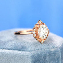 Load image into Gallery viewer, 14K Solid Rose Gold Dainty Oval Moissanite Ring, 1.5ct Oval Cut Moissanite Ring, Rose Gold Ring Unique Oval Halo Vintage Ring