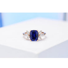 Load image into Gallery viewer, 2Ct Cushion Cut Sapphire Vintage Engagement Ring, Cushion Sapphire Engagement Ring, Marquise Side Accents Stones 14K Rose Gold Ring