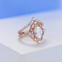 Load image into Gallery viewer, 14K Rose Gold Ring 2CT Oval Vintage Wedding Ring, Oval Moissanite Halo Engagement Ring Anniversary Promise Eternity Gold Ring Set