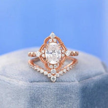 Load image into Gallery viewer, 14K Rose Gold Ring 2CT Oval Vintage Wedding Ring, Oval Moissanite Halo Engagement Ring Anniversary Promise Eternity Gold Ring Set