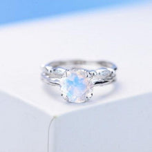 Load image into Gallery viewer, 2 Carat Genuine Moonstone 14K White Gold Engagement. Eternity Ring. Set of Two Rings. Opal Leaf Floral Ring Design, Two Ring Set
