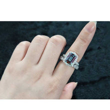 Load image into Gallery viewer, 4Ct Alexandrite Engagement Ring Halo Radiant Cut Alexandrite Engagement Ring, 10x8mm Radiant Cut Alexandrite Engagement Ring
