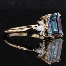 Load image into Gallery viewer, 3Ct Alexandrite Engagement Ring, Solitaire Emerald Cut Alexandrite Engagement Ring, Alexandrite Marquise Side Stones Engagement Ring