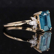 Load image into Gallery viewer, 3Ct Teal Sapphire Engagement Ring, Solitaire Emerald Cut Teal Sapphire Engagement Ring, Teal Sapphire Marquise Side Stones Engagement Ring