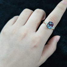Load image into Gallery viewer, 3.5Ct Cushion Alexandrite Vintage Engagement Ring, Cushion Alexandrite Engagement Ring, Marquise Side Accents Stones 14K Rose Gold Ring