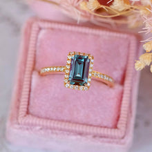 Load image into Gallery viewer, 14K Solid Rose Gold Ring. Baguette Alexandrite Halo Eternity Ring. Halo Alexandrite Wedding Ring. Vintage Engagement Ring Anniversary Ring