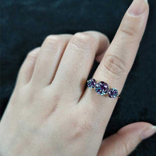 Load image into Gallery viewer, 14K Gold Classic Round Three Stone Alexandrite Ring, Luxury Engagement Ring. 4 CTW Carat Alexandrite Ring, Gift for Her