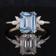 Load image into Gallery viewer, 2Ct Aquamarine Engagement Ring, Solitaire Emerald Radiant Cut Aquamarine Engagement Ring, Genuine Aquamarine Side Stones Engagement Ring.