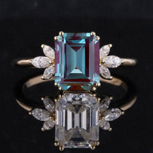 Load image into Gallery viewer, 2Ct Alexandrite Engagement Ring, Solitaire Emerald Radiant Cut Alexandrite Engagement Ring, Alexandrite Marquise Side Stones Engagement Ring.