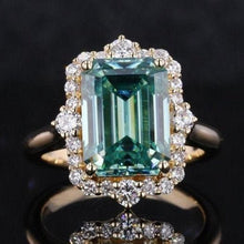 Load image into Gallery viewer, 3Ct Alexandrite Engagement Ring, Emerald Cut Halo Alexandrite Engagement Ring