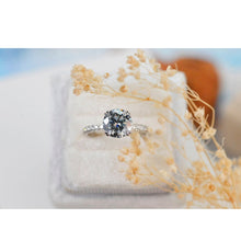 Load image into Gallery viewer, 3 Carat Round Gray Grey Dark Grey Moissanite Silver White Gold Plated Ring, Blue Shade Gray Moissanite Promissory Finger size 7