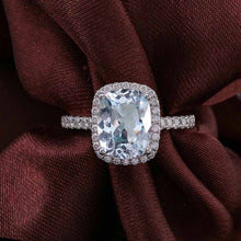 Load image into Gallery viewer, 2 Carat Aquamarine Ring, Aquamarine Engagement Ring, Gold Aquamarine Ring, Elongated Cushion Cut Engagement Ring, Halo Aquamarine Ring