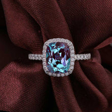Load image into Gallery viewer, 3 Carat Alexandrite Halo Ring, Alexandrite Engagement Ring, Gold Alexandrite Ring, Elongated Cushion Cut Engagement Ring, Halo Alexandrite Ring