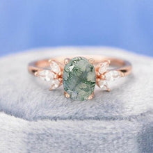 Load image into Gallery viewer, Vintage Oval Moss Agate Ring Cluster Green Moss Agate Moissanite Wedding Engagement Ring soild gold Art Deco Unique anniversary ring