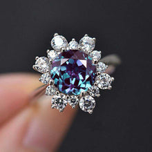 Load image into Gallery viewer, Snowflake Alexandrite Ring/2.0ct Round Cut Alexandrite Halo Ring/Solid 14K White Gold Ring/Art Deco Engagement Ring / Wedding Ring