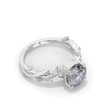 Load image into Gallery viewer, 2 Carat Gray Moissanite Leaf Engagement Ring. White Gold Floral Twig Ring