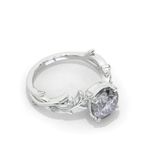 Load image into Gallery viewer, 2 Carat Gray Moissanite Leaf Engagement Ring. White Gold Floral Twig Ring