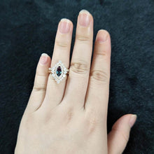 Load image into Gallery viewer, 14K Solid Gold Ring 8x4mm Marquise Double Halo Alexandrite Vintage Wedding Ring. Engagement Ring Anniversary Ring, Pear Side Stones Ring set