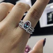 Load image into Gallery viewer, 1.5Ct Alexandrite Halo Engagement Vintage Ring, Oval Shape Cut Alexandrite Engagement Ring, Accents Stones 14K White Cluster Gold Ring