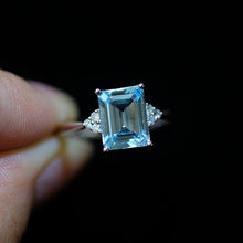 Load image into Gallery viewer, 3Ct Emerald cut Aquamarine ring, Aquamarine solitaire ring, natural aquamarine ring, genuine aquamarine emerald cut vintage ring