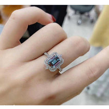 Load image into Gallery viewer, 2Ct Emerald cut Halo Alexandrite ring, Alexandrite solitaire ring, Alexandrite ring, Alexandrite emerald cut vintage ring