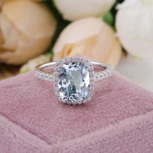 Load image into Gallery viewer, 2 Carat Aquamarine Ring, Aquamarine Engagement Ring, Gold Aquamarine Ring, Elongated Cushion Cut Engagement Ring, Halo Aquamarine Ring