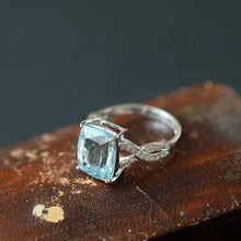 Load image into Gallery viewer, 3Ct Cushion Aquamarine ring, Aquamarine solitaire ring, natural aquamarine ring, genuine aquamarine cushion cut vintage ring