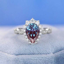 Load image into Gallery viewer, 4 Carat Pear Cut Alexandrite Halo 14K White Gold Engagement Ring