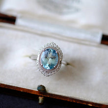 Load image into Gallery viewer, 2Ct Oval cut Aquamarine ring, Aquamarine solitaire ring, natural aquamarine ring, genuine aquamarine Oval Shape vintage halo ring