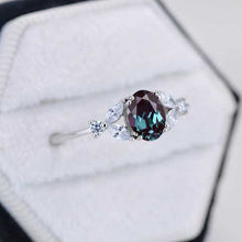 Load image into Gallery viewer, 14K Solid White Gold Dainty Alexandrite Ring, Oval Cut Alexandrite Ring, White Gold Ring Unique Vintage Ring