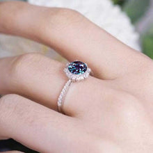 Load image into Gallery viewer, Snowflake Alexandrite Ring/1.0ct Round Cut Alexandrite Halo Ring/Solid 14K White Gold Ring/Art Deco Engagement Ring / Wedding Ring Women