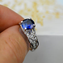 Load image into Gallery viewer, 2 Carat Sapphire Round Center Stone Lace Engagement Ring