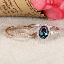 Load image into Gallery viewer, 14K Gold 1.5 Carat Oval Alexandrite Halo Engagement Ring Eternity Ring Set