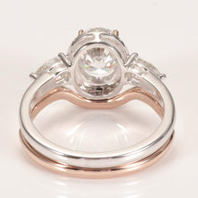 Load image into Gallery viewer, 14K Gold 1.5 Carat Oval Aquamarine Halo Engagement Ring Eternity Ring Set