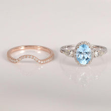 Load image into Gallery viewer, 14K Gold 1.5 Carat Oval Aquamarine Halo Engagement Ring Eternity Ring Set