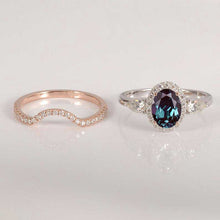 Load image into Gallery viewer, 14K White Gold 4 Carat Oval Alexandrite Halo Engagement Ring Eternity Ring Set