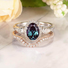 Load image into Gallery viewer, 14K Gold 1.5 Carat Oval Alexandrite Halo Engagement Ring Eternity Ring Set