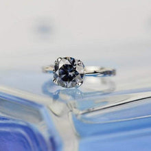 Load image into Gallery viewer, 2 Carat Dark Gray Blue Moissanite Gold Engagement Ring