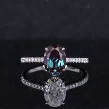 Load image into Gallery viewer, 3 Carat Carat Oval Alexandrite Ring, Hidden Halo Gold Engagement Ring