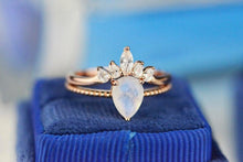 Load image into Gallery viewer, Natural Moonstone Ring Set, 2ct Pear Cut Moonstone Ring Set, Rose Gold Ring Unique Curved Marquise Cut Ring Set. Ready To Ship