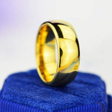 Load image into Gallery viewer, Yellow Gold Tungsten Wedding Band. Yellow Gold Tungsten. Men & Women Tungsten Ring. Tungsten Carbide 8mm Wide. Free Engravings