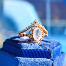 Load image into Gallery viewer, Rose Gold Plated Silver Dainty Natural Moonstone Ring Set, 2ct Oval Cut Moonstone Ring Set, Rose Gold Ring Unique Curved Marquise Cut Ring