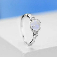 Load image into Gallery viewer, Silver Dainty Natural Moonstone Ring. Round Moonstone Floral Ring