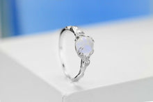 Load image into Gallery viewer, Silver Dainty Natural Moonstone Ring. Round Moonstone Floral Ring