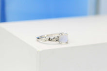 Load image into Gallery viewer, Silver Dainty Natural Moonstone Ring. Round Moonstone Floral Ring