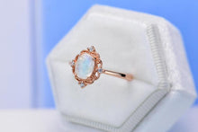 Load image into Gallery viewer, Rose Gold Plated Silver Dainty Natural Moonstone Ring Set, 2ct Oval Cut Moonstone Vintage Ring,