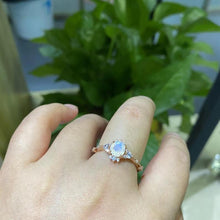 Load image into Gallery viewer, Rose Gold Plated Silver Dainty Natural Moonstone Ring, 1ct Round Cut Moonstone Ring