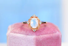 Load image into Gallery viewer, Rose Gold Plated Silver Dainty Natural Moonstone Ring Set, 2ct Oval Cut Moonstone Vintage Ring,