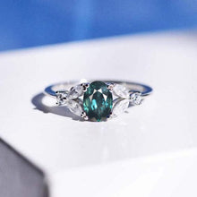 Load image into Gallery viewer, 18K Solid White Gold Dainty Teal Sapphire Ring, 3 Carat Oval Cut Teal Sapphire Ring, White Gold Ring Unique Vintage Ring